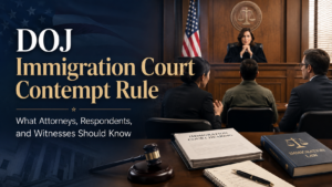 Learn how the proposed DOJ immigration court contempt rule could affect attorneys, respondents, witnesses, fines, warnings, and appeals.