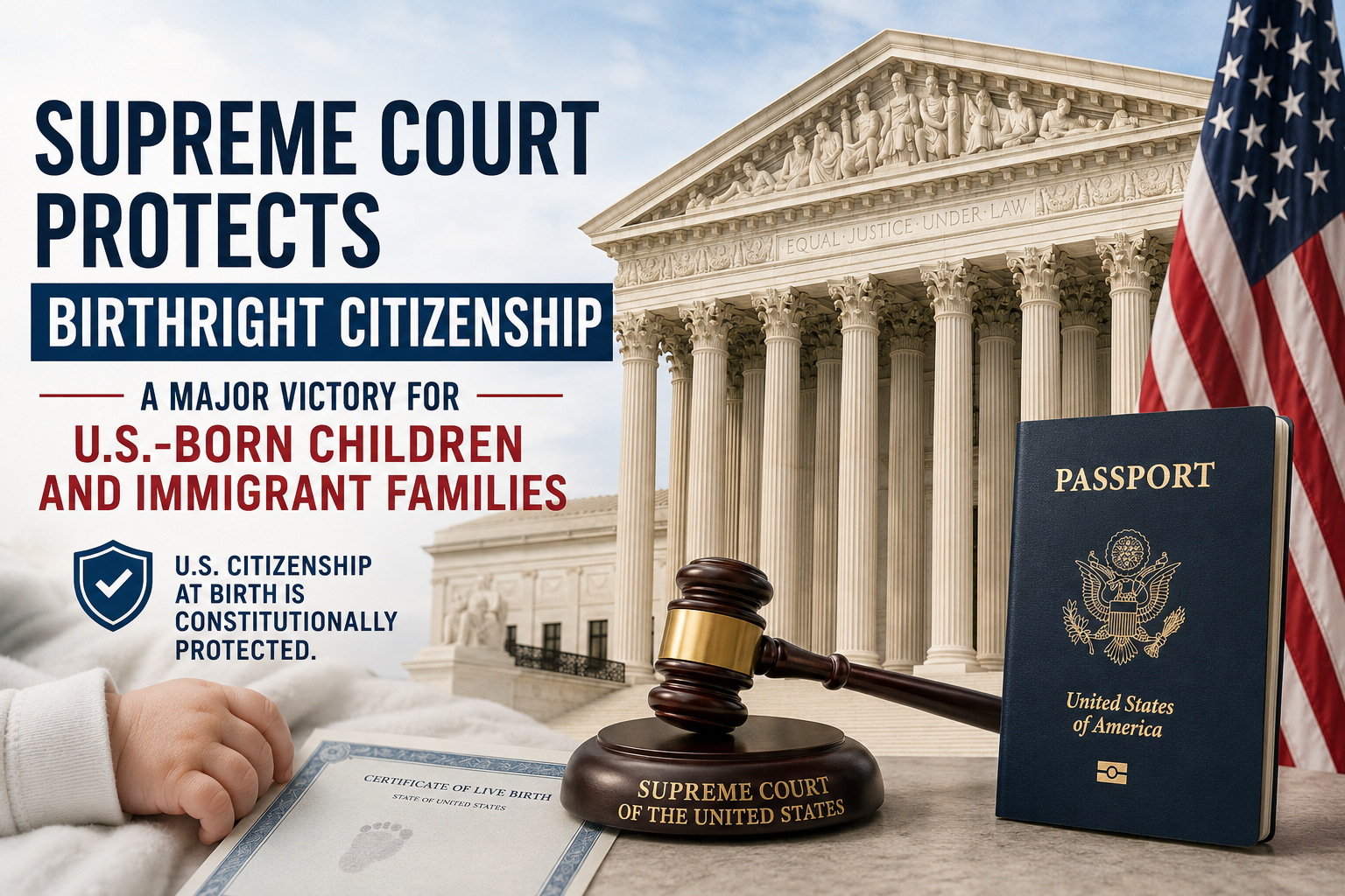 The Supreme Court has reaffirmed birthright citizenship for children born in the United States. Learn what the 2026 ruling means for immigrant families.
