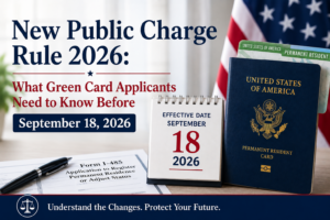 The new public charge rule takes effect September 18, 2026. Learn how it may affect green card applicants, public benefits, Form I-485, and adjustment of status.