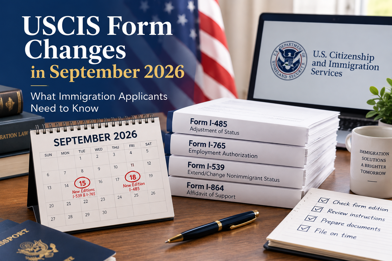 USCIS is introducing new editions of several immigration forms in September 2026, with no grace period for certain older editions. Learn what applicants should know before filing.